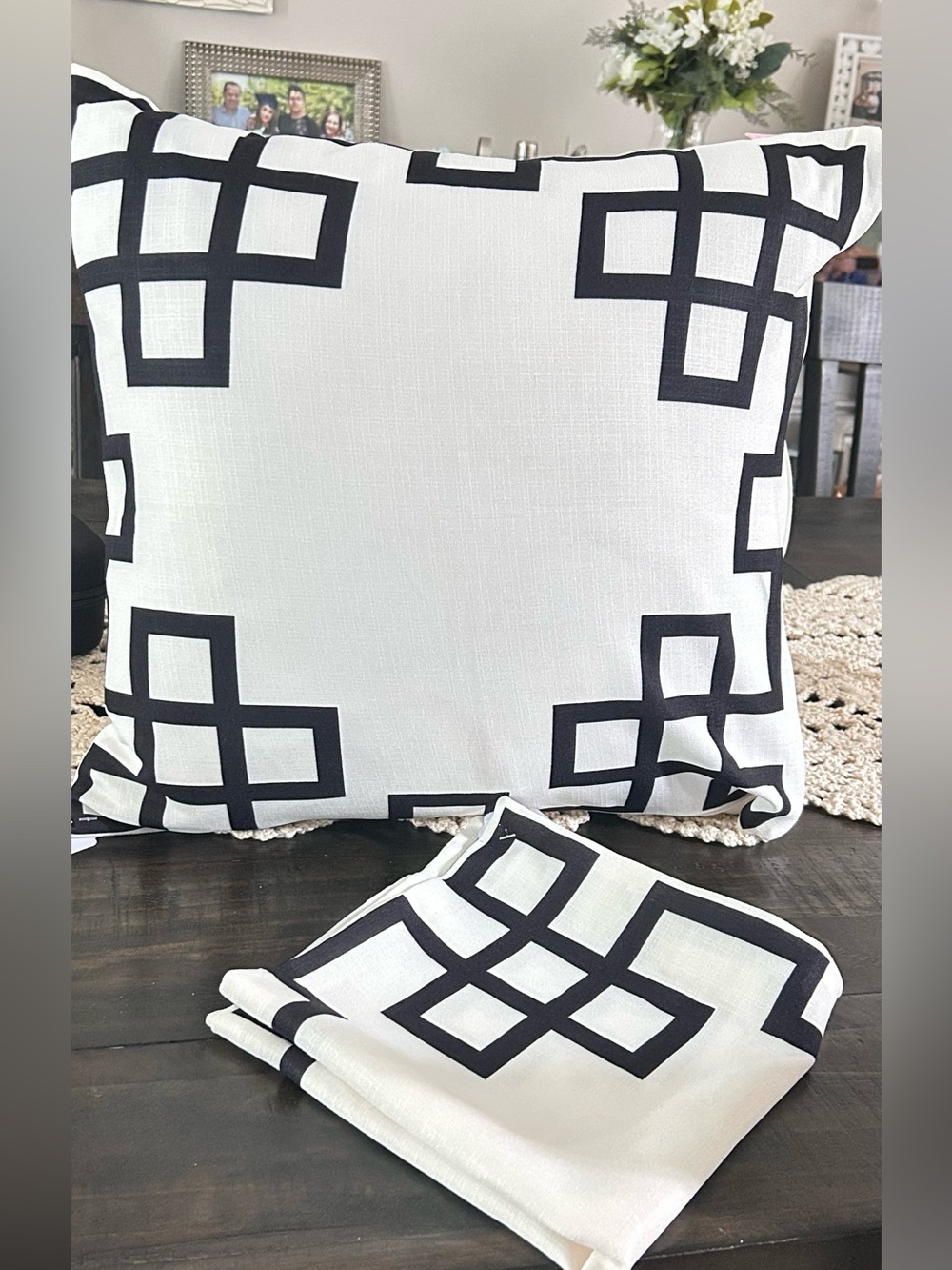 Two Geometric Black & cream color pillowcases covers